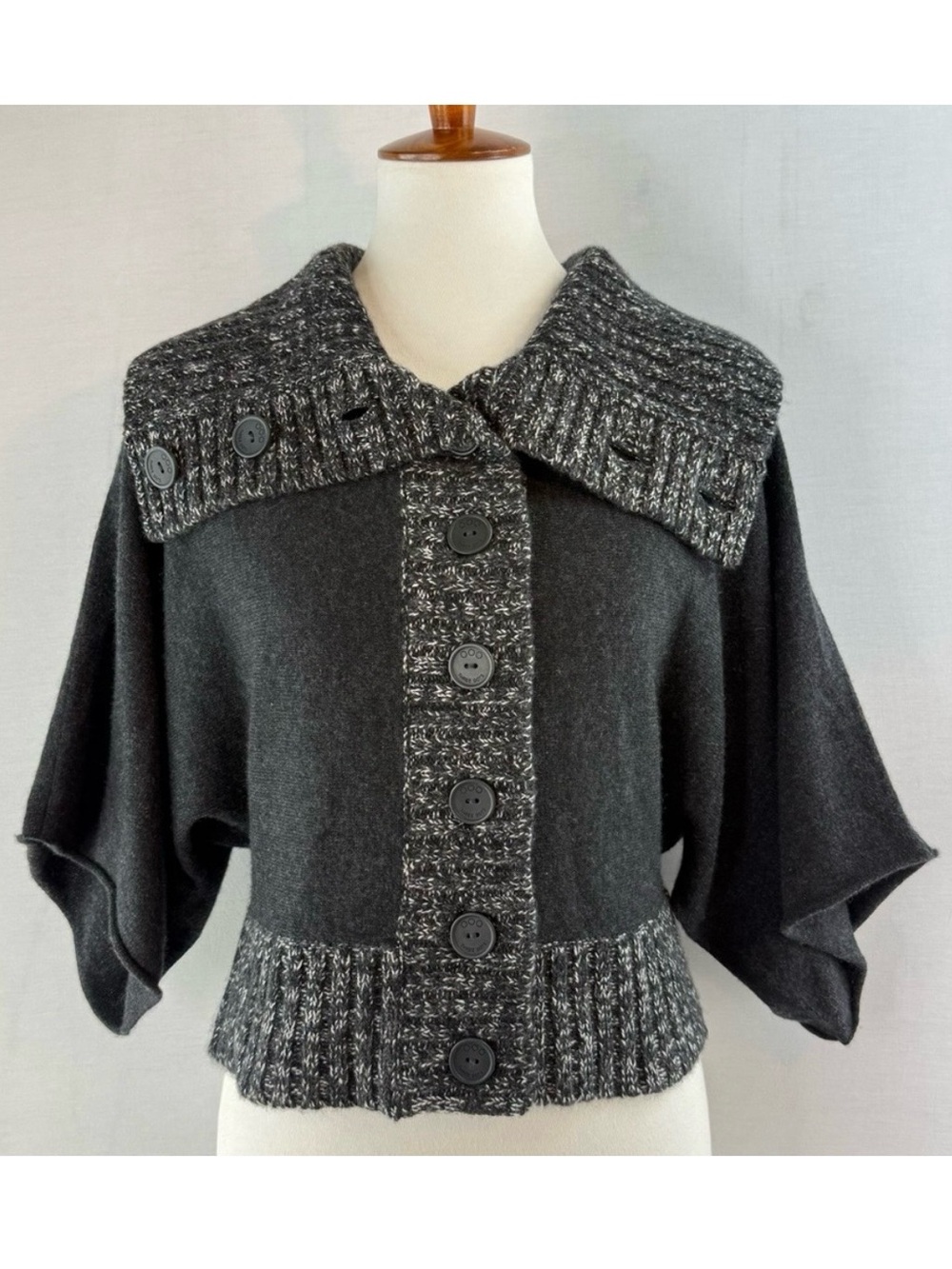 Three Dots Charcoal Gray Cashmere Cape Style Cardigan Sweater NWOT